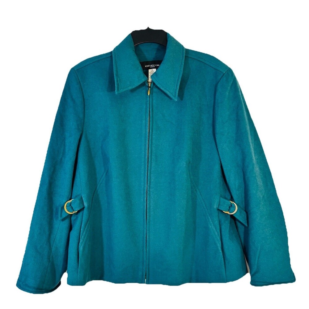 Jones New York Woman 1X Green Wool Zip Jacket Fitted Lined